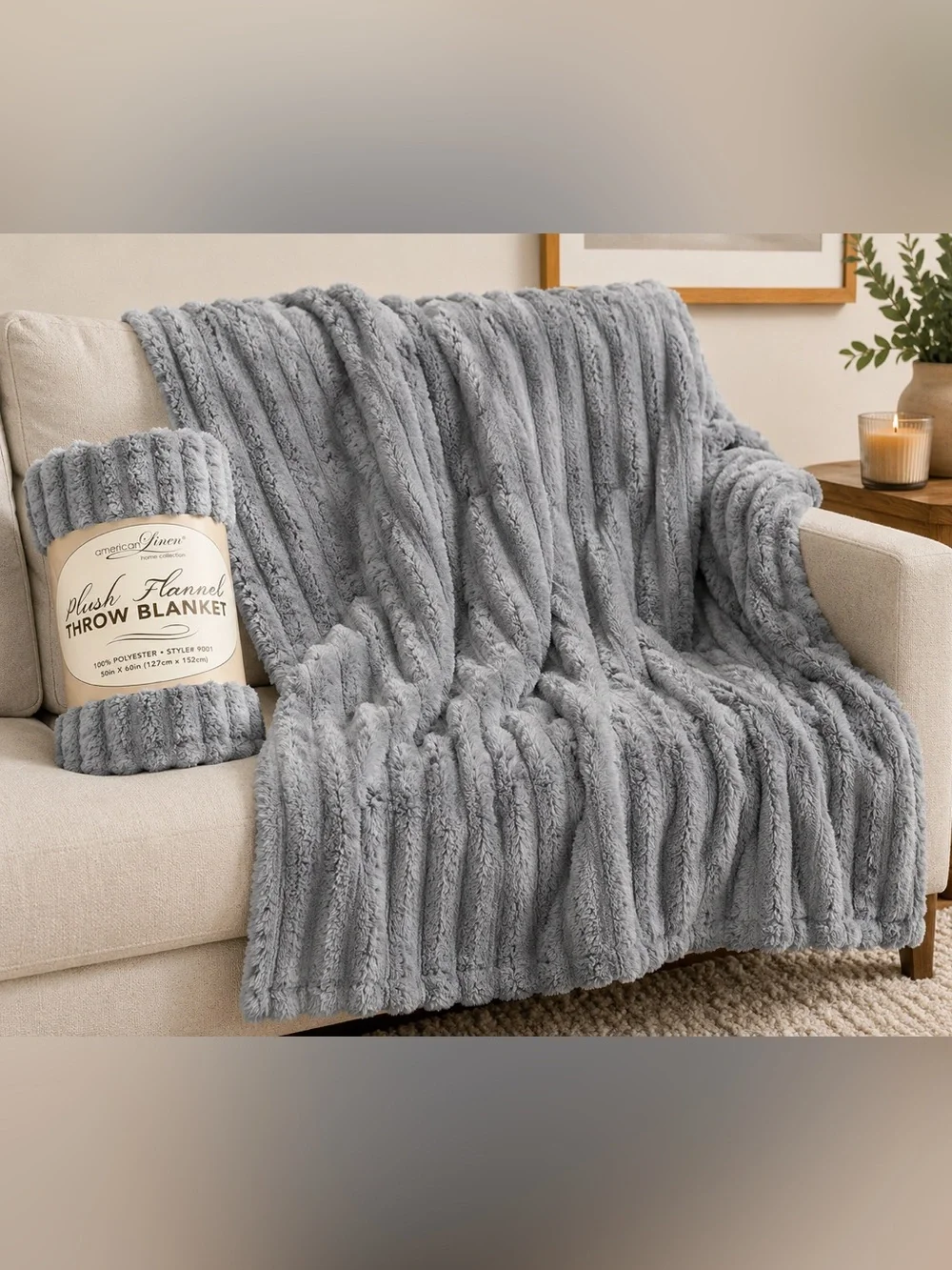 Plush Flannel Throw Blanket - Gray